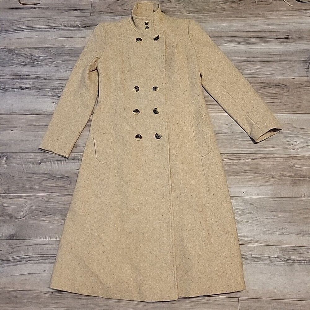 VGT Sears Coat Womens Beige Wool Blend  Double‎ Breast Lined Pit To Pit 34" USA